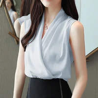 qoerlin 2022 office wear white vest summer sleeeveless tank tops sexy shirts v neck elegant loose blouse women clothing s xxl
