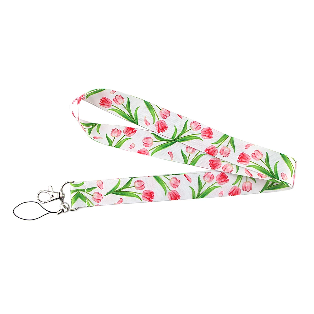 

DZ1800 Tulip flower Shop Neck Strap Lanyard Keychain Badge Holder ID Card Pass Hang Rope Lariat Lanyard Key Ring Accessories