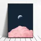 Скандинавский абстрактный розовый облако, эстетические плакаты и принты, ночной вид, Луна, минималистичное искусство, холст, живопись, украшение для дома, спальни