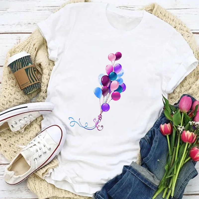 

Женская футболка с воздушным шаром, летняя футболка Harajuku с круглым вырезом и коротким рукавом, 2021