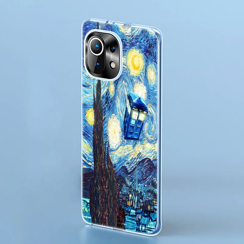 tardis box doctor who van gogh case for xiaomi mi poco x3 gt nfc m3 f3 9t 10t pro 11i 11t 9 9se a1 a2 a3 11 lite 5g soft cover free global shipping