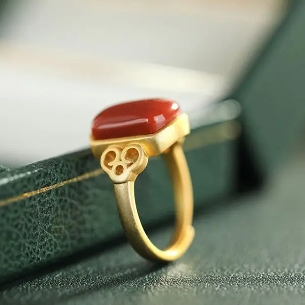 Южное красное агатное кольцо для женщин S925 Стерлинговое Серебро нефритовый корт