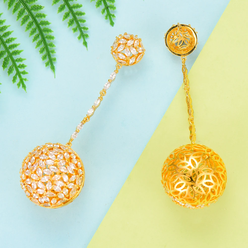 

SisCathy Trendy Women Wedding Cubic Zircon CZ Dubai Bridal Earrings Fashion Jewelry Charms Long Drop Dangle Ball Earrings 2019