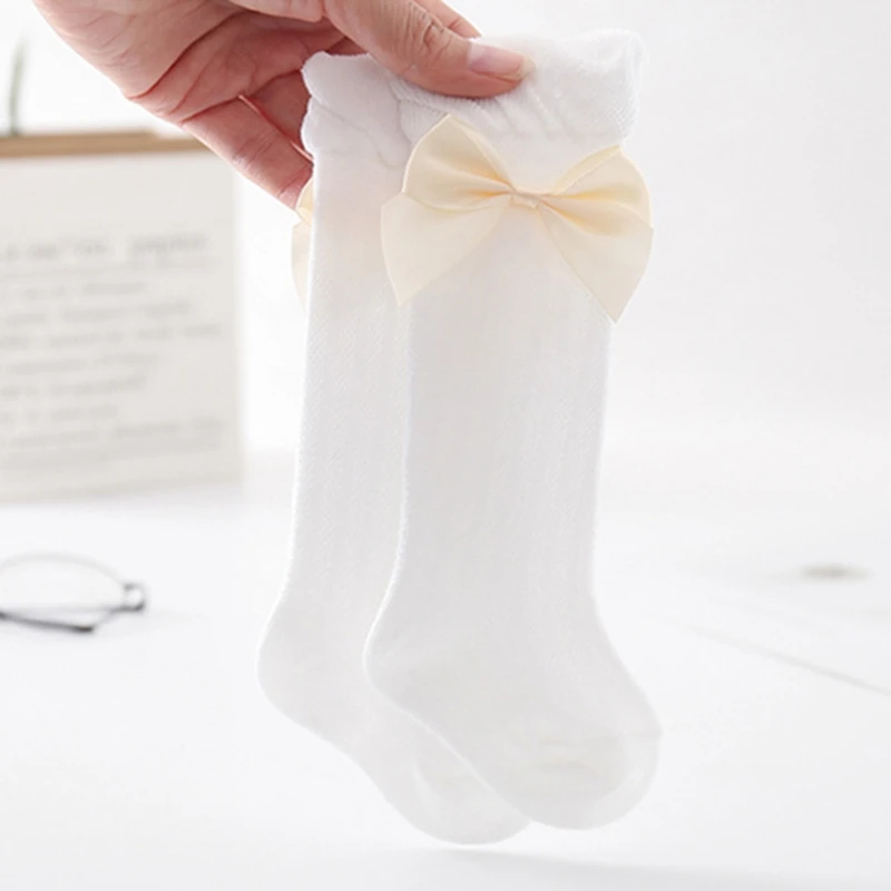 

Baby Girls Summer Thin Mesh High Tube Socks Bow Anti-Mosquito Over Knee Stocking