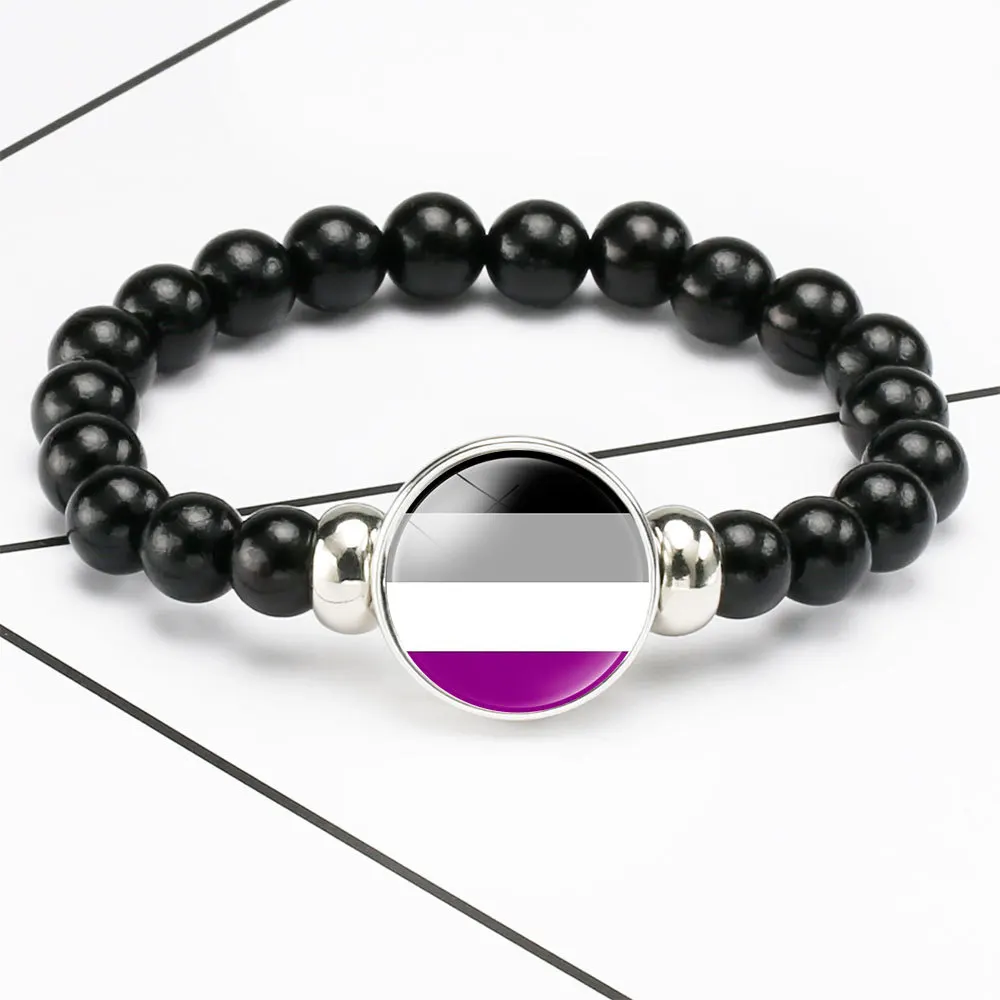 Шар с радужным флагом Черный Природный камень браслет из ониксовых бусин Джун