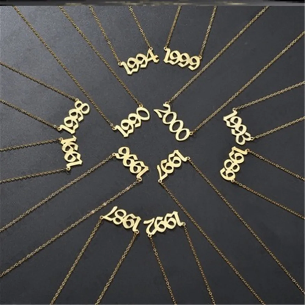 

Stainless Steel 1980-2020 Birth Year Necklaces for Women Men Choker Date Number Pendant Necklace Jewelry Commemorat Gift