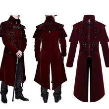 Traje de esmoquin Medieval Steampunk para hombre, traje de la Edad Media, túnica roja del diablo, vampiro, castillo, Victoriano, gabardina