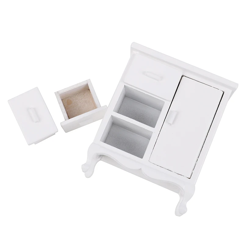 

1:12 Dollhouse Miniature White Wooden Cabinet with Drawers Doll House Handcrafted Furniture Model Mini Bedroom Organizer Cabinet