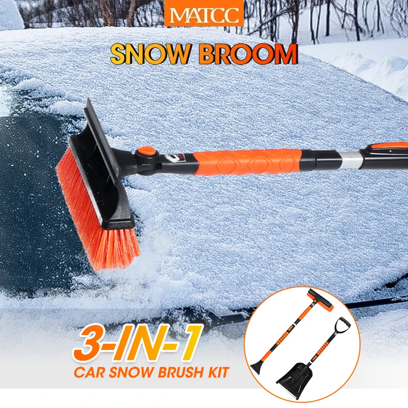 

MATCC 3 IN 1 Multi-functional Ice Scraper Truck Brush Cleaning Tools Snow Shovel Kit Extendable for Car Truck Windscreen Window