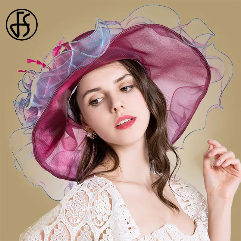 Женская шляпа от солнца FS с широкими полями из голубой органзы 2021 | Аксессуары для