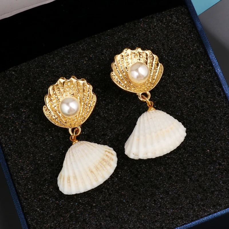 Большие серьги в виде ракушек для женщин эффектные из морских летние пляжные
