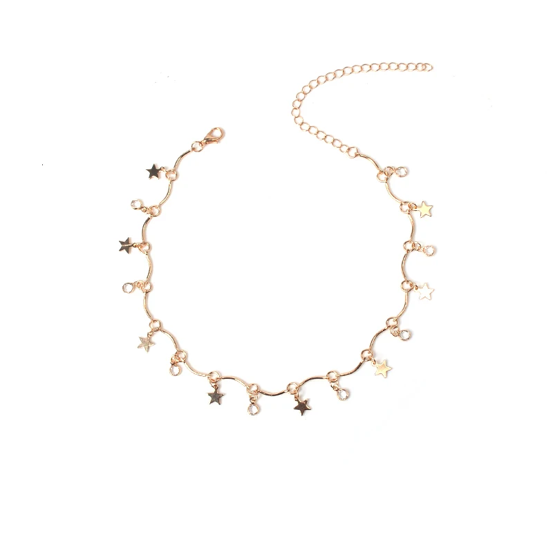 Модное ожерелье-чокер с кристаллами и медными звездами, модные маленькие звезды и Кристальные воротники для женщин, ожерелье, ювелирное изделие