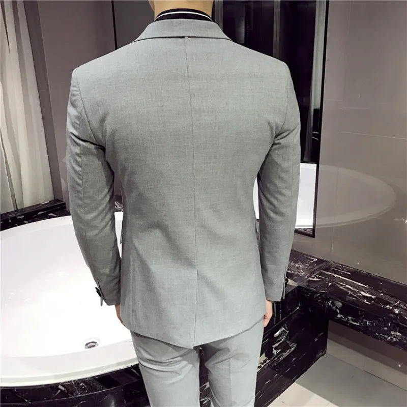 (Куртка + жилет штаны) модный Бутик Сплошной Цвет мужской строгий деловой костюм 3