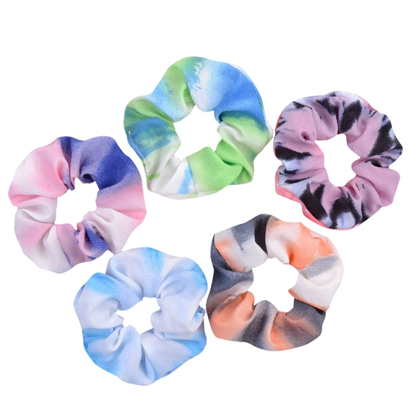 

5PC Vintage Fabric Scrunchie printing Scrunchies Set Elastic Hair Bands Headband Ponytail Holder Ties Rope Hair Accessories Gift