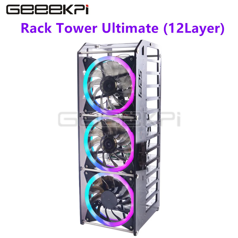 Rack Tower 12 Layer Acrylic Cluster Case Super Large Cooling Fan LED RGB Light for Raspberry Pi 4 B / 3 B + / 3 B / Jetson Nano