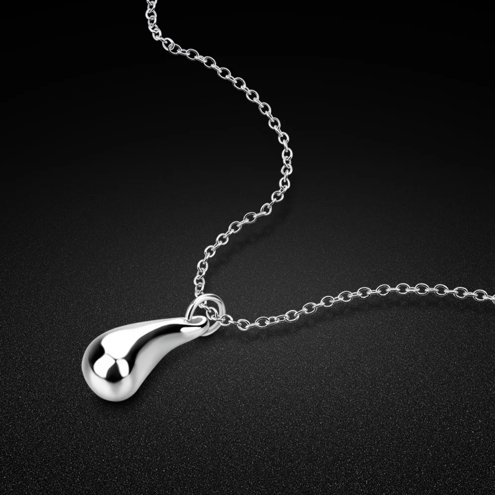 

Women's S925 Sterling Silver Necklace Minimalist Water Drop Pendant Silver Rolo Chain 41-51CM Female Charm Jewelry Birthday Gift