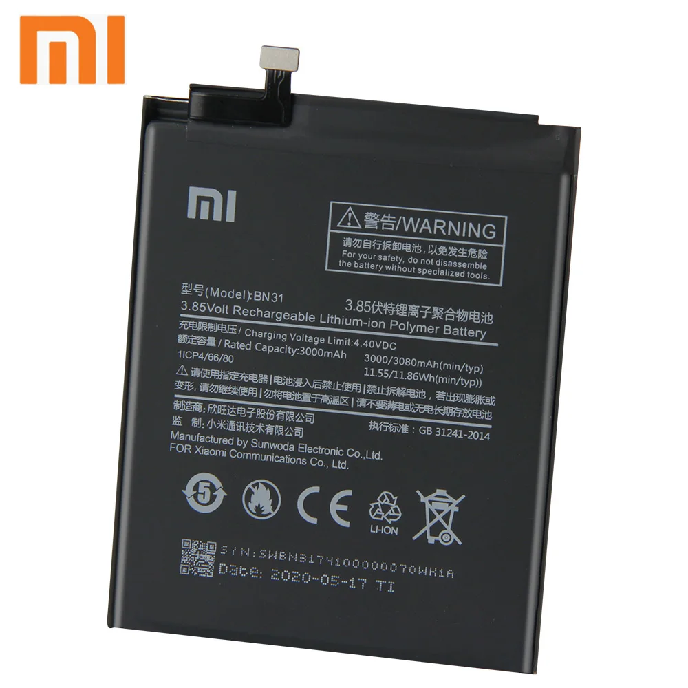 Аккумулятор Xiao Mi Xiaomi BN31 для mi 5X Mi5X Redmi A1 Note 5A REDMI S2 Y1 Lite Y2 | Мобильные телефоны и