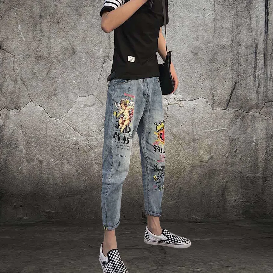 

Мужские джинсы в стиле хип-хоп, повседневные брюки-султанки, лето 2021