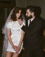 sevintage%c2%a0boho short wedding dress for bride spaghetti straps pleat ruched bridal dresses strapless vintage bride gowns 2022