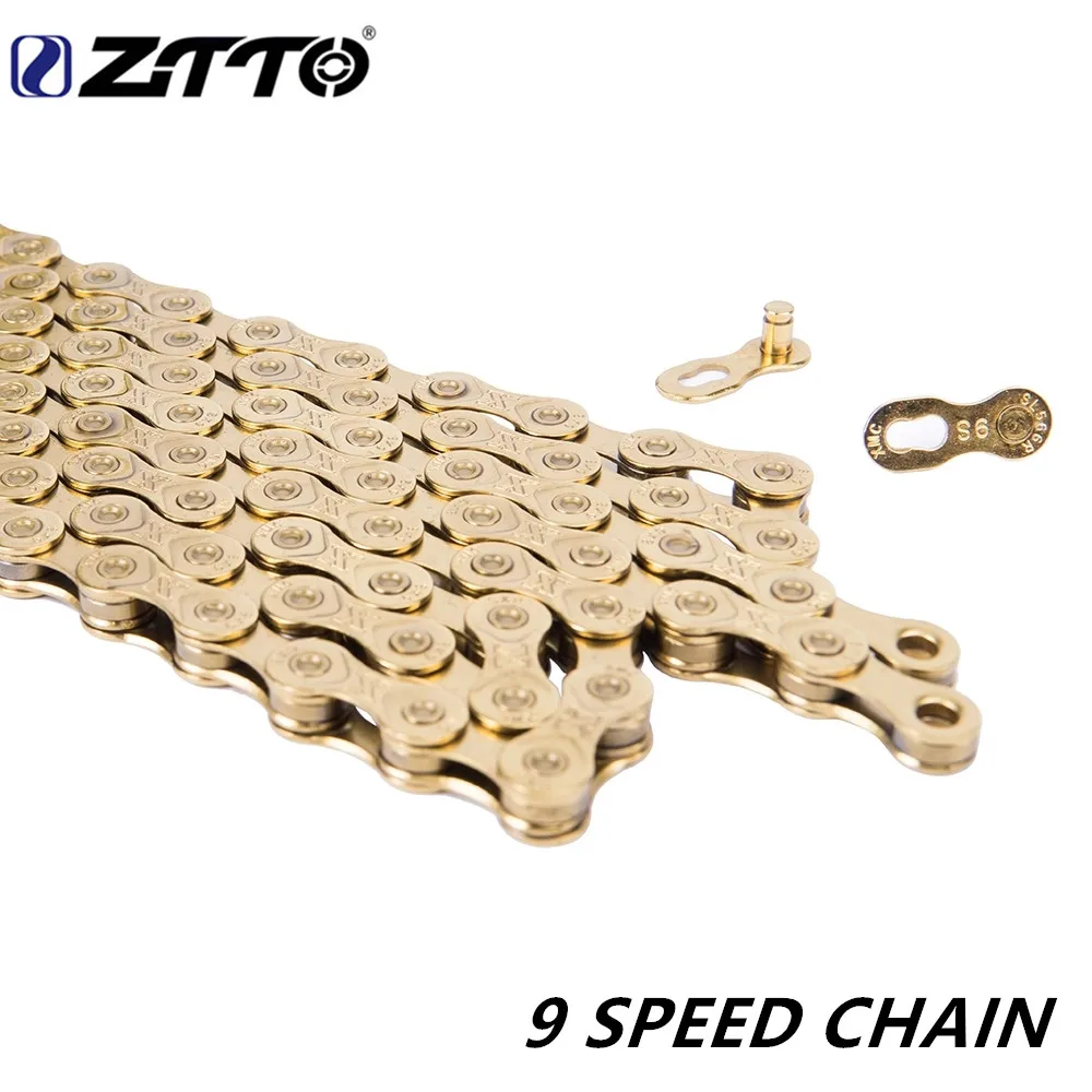 

ZTTO 9-скоростная цепь для горного велосипеда RoadMTB, титановое нитридное покрытие, золотые совместимые детали для дорожного велосипеда k7длина ...