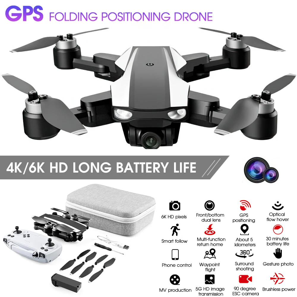 

Профессиональный Дрон 4K двойная камера GPS RC Дрон широкоугольная камера Wi-Fi FPV Квадрокоптер передача в реальном времени вертолет игрушки