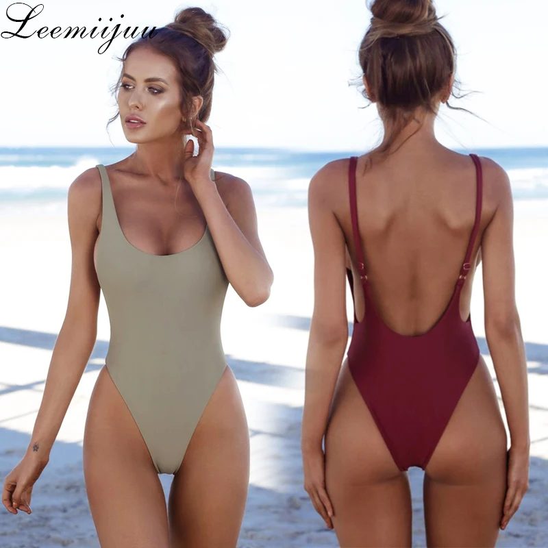 LEEMIIJUU 2020 Новый сексуальный цельный купальник Однотонный женский черный белый