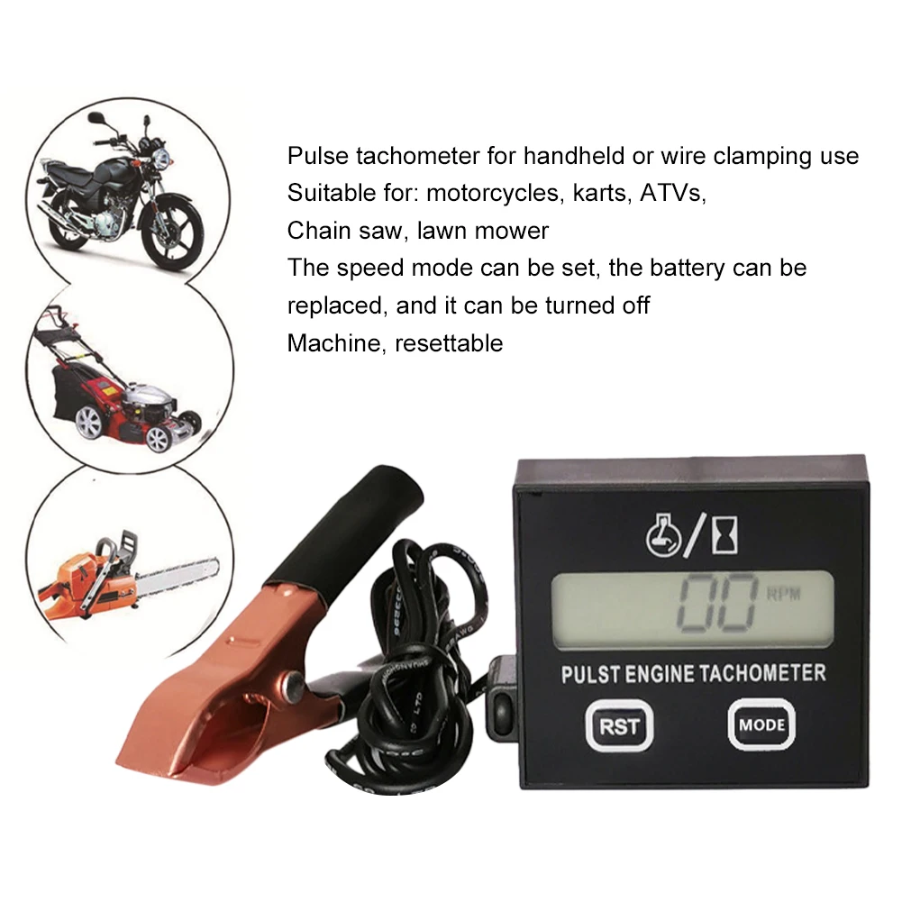 

Digital Gasoline Engine Tachometer Resettable Inductive Contact Tachometer Battery Operated for Chain Saw Engine Lawnmower