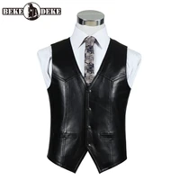 luxury brand genuine leather sheepskin vest men brown business jacket sleeveless waistcoat spring motorcycle vest male suit vest
