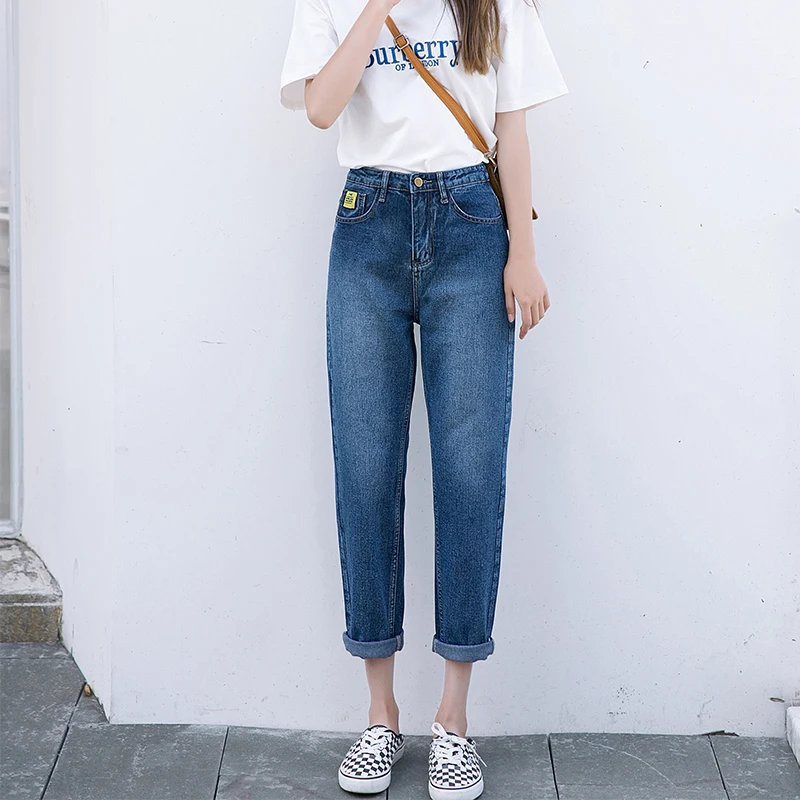 

Винтажные джинсы для женщин, брюки до щиколотки, джинсы с завышенной талией, свободные женские длинные брюки на весну и осень