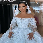 Белое свадебное платье-трапеция, расшитое бисером, с длинными рукавами, с саудовским и арабским принтом, аппликационные свадебные платья