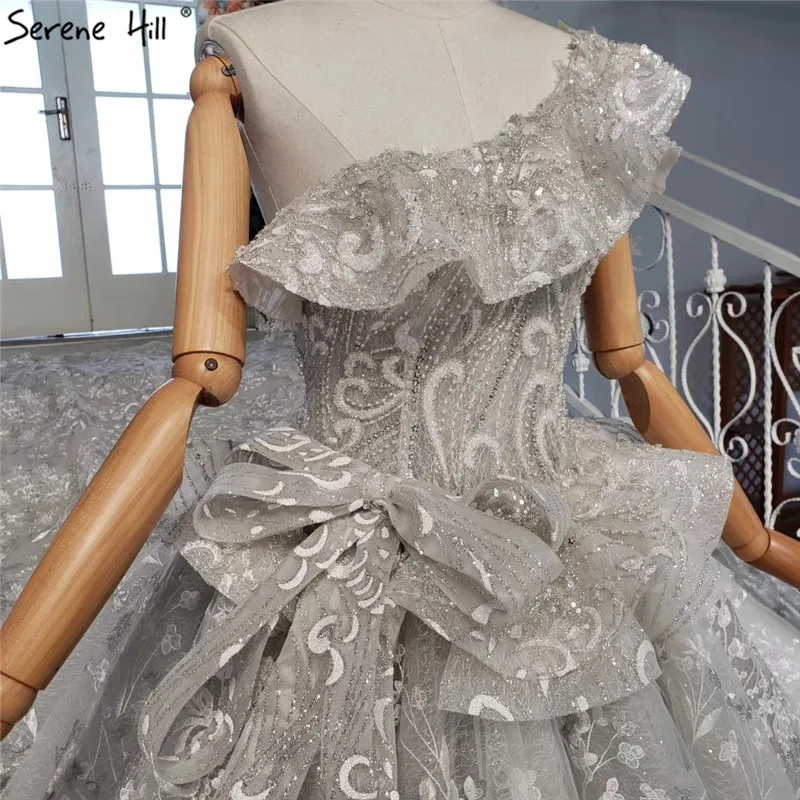 Серое расшитое бисером и блестками сексуальное свадебное платье с бантом 2020