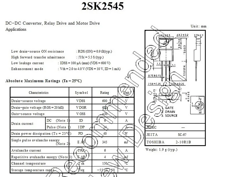 100% новый и оригинальный 2SK2545 K2545 TO220F| |