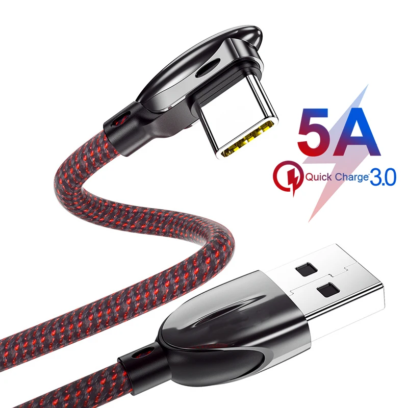USB кабель 5A Type C 90 градусов для быстрой зарядки Samsung S8 S9 Huawei P30 зарядное устройство с