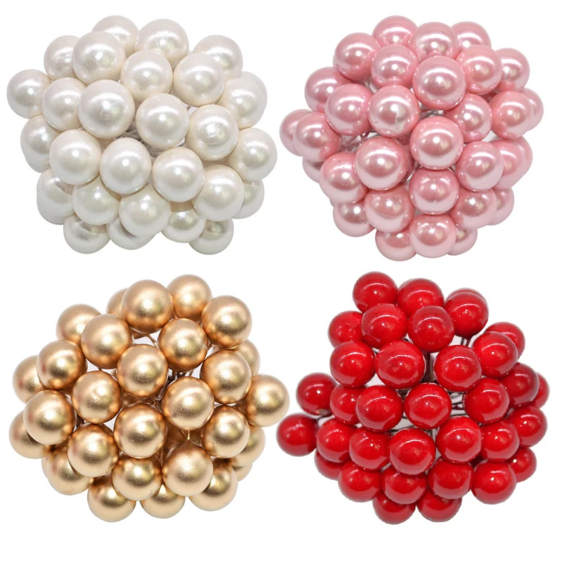 

50Pcs/lot Mini Artificial Flower Fruit Stamens Cherry Christmas Plastic Pearl Berries for Wedding DIY Gift Box Decorated Wreaths