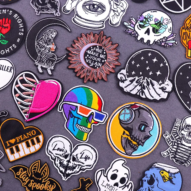 Нашивки для одежды в стиле панк-рок с вышитым черепом | Дом и сад