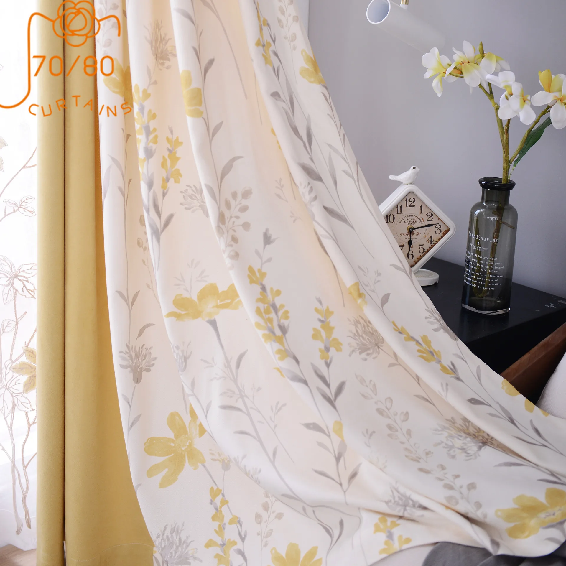 

Curtains for Living Room Bedroom Light Luxury Modern Farmhouse Style Gentleman Curtain Splicing Left and Right Biparting Open