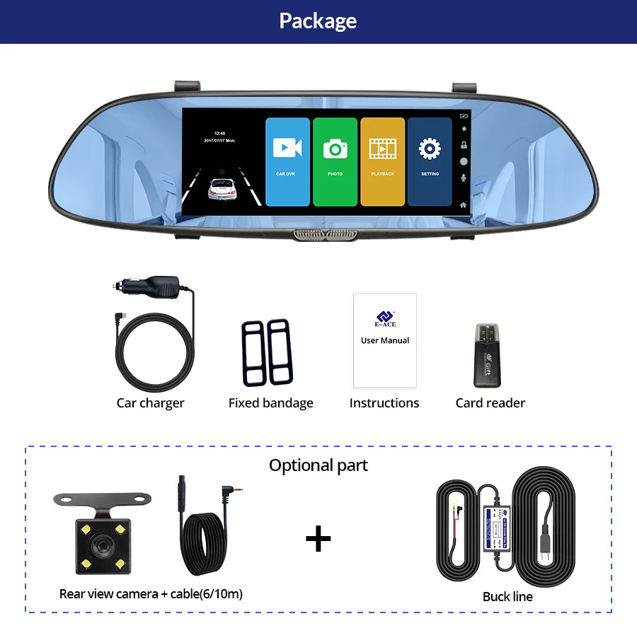 E-ACE Android gps навигация автомобильный видеорегистратор 3g Wifi камера 7 дюймов gps навигаторы 1080P видео рекордер зеркало заднего вида