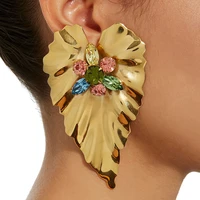 exaggerated gold alloy colorful rhinestone leaf shape drop earrings jewelry for women bohemian crystal heart dangle drop earring