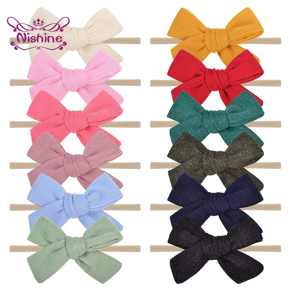 

Solid Colorhandmade Bowknot Baby Girls Headband Infant Comfortable Traceless Elastic Hairband DIY Children Headwear Photo Props