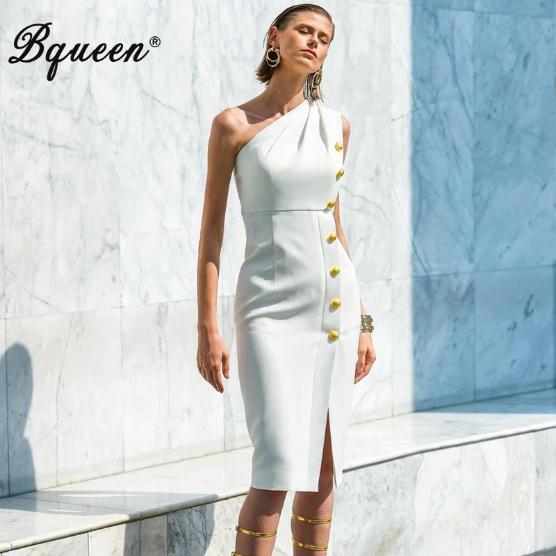 Женское платье на одно плечо Bqueen Белое Облегающее Платье До Колена без рукавов с