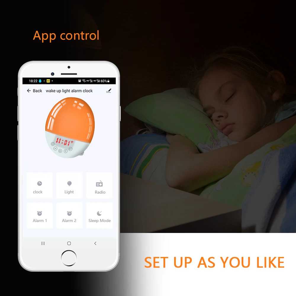Tuya Smart WiFi Wake Up светильник Восход Будильник 7 Цвета восход солнца/закат FM радио