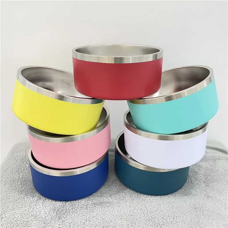 

64oz 32oz Dog Cat Pets Bowl Double Wall 304 Stainless Steel Powder Coated Food Container dish cat bowls for Large Pet Feeder