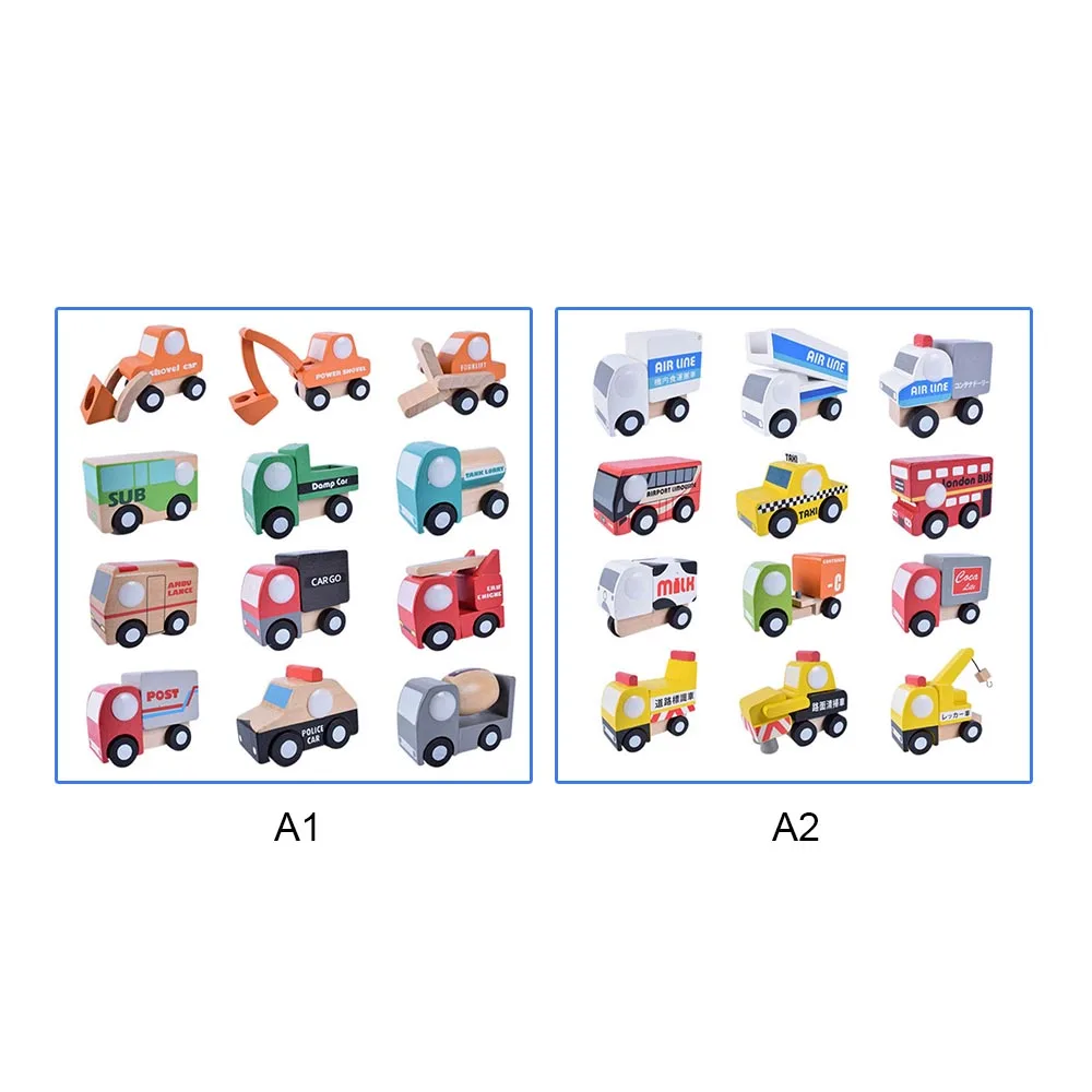 12 шт./компл. набор деревянных городских транспортных средств мини-модель