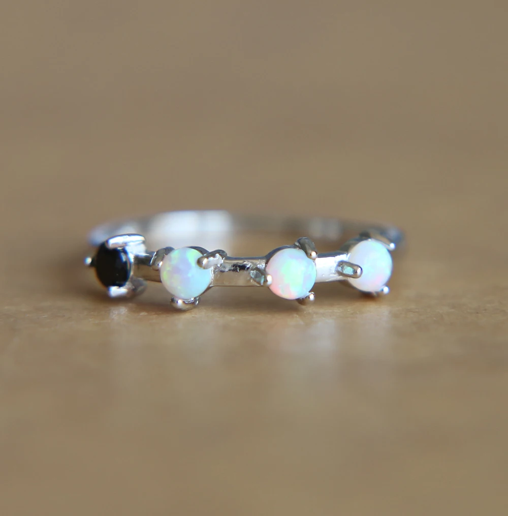 Новейшие Простые Ювелирные изделия с черным фианитом и белым опалом ювелирные из