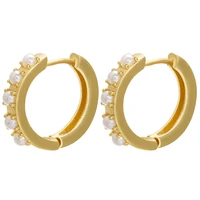 zhukou 1 piece gold color pearl small hoop earrings 2020 fashion brass round pearl earrings for party jewelry model ve258