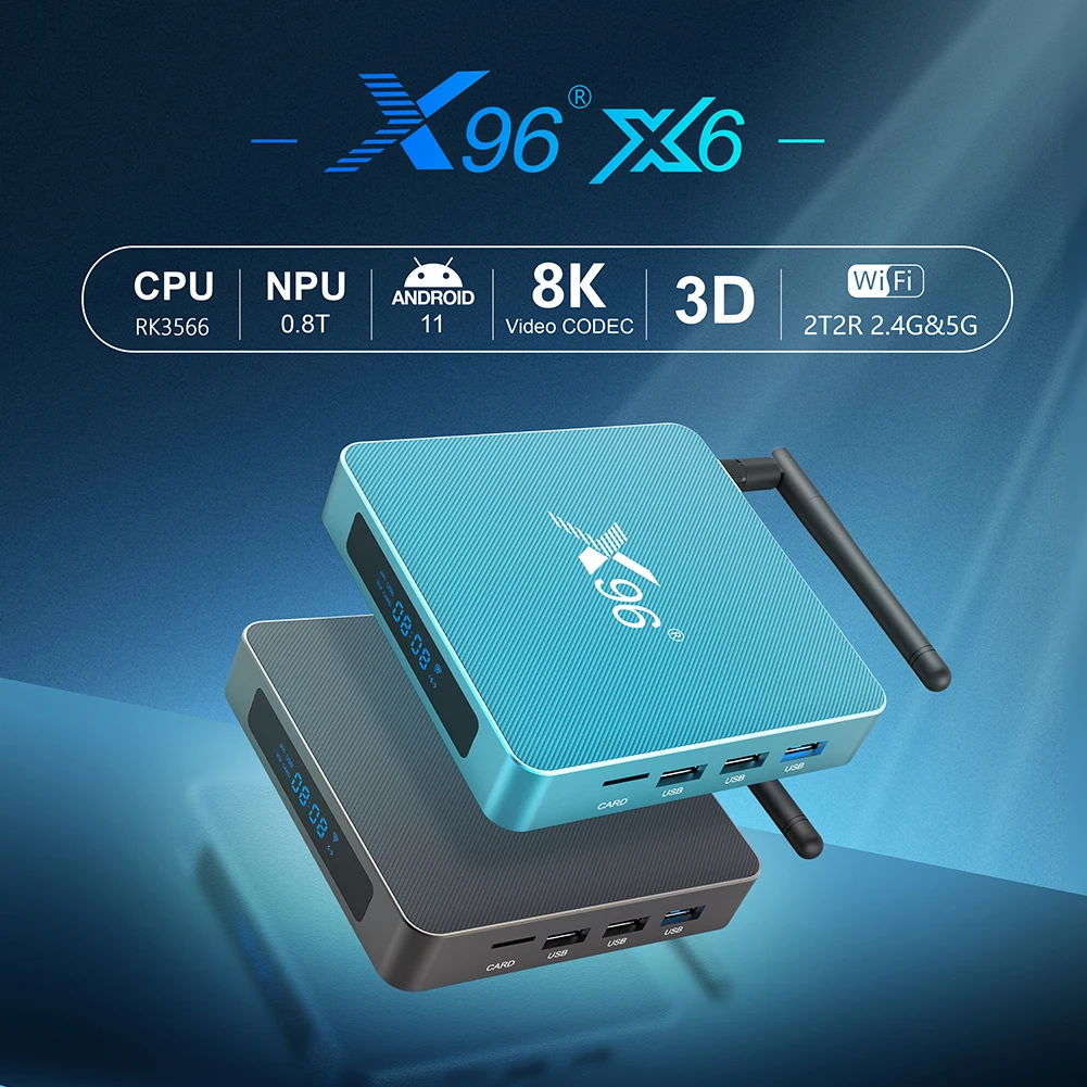 

ТВ-приставка X96 X6, Android 11, Rockchip RK3566, 8 + 64/128 ГБ, 1000 Мбит/с