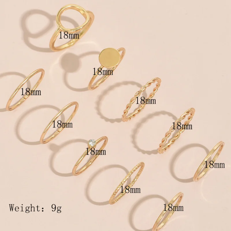 

Punk Creative 10-piece Geometry Joint Ring Set for Women Vintage Charm Finger Jewelry