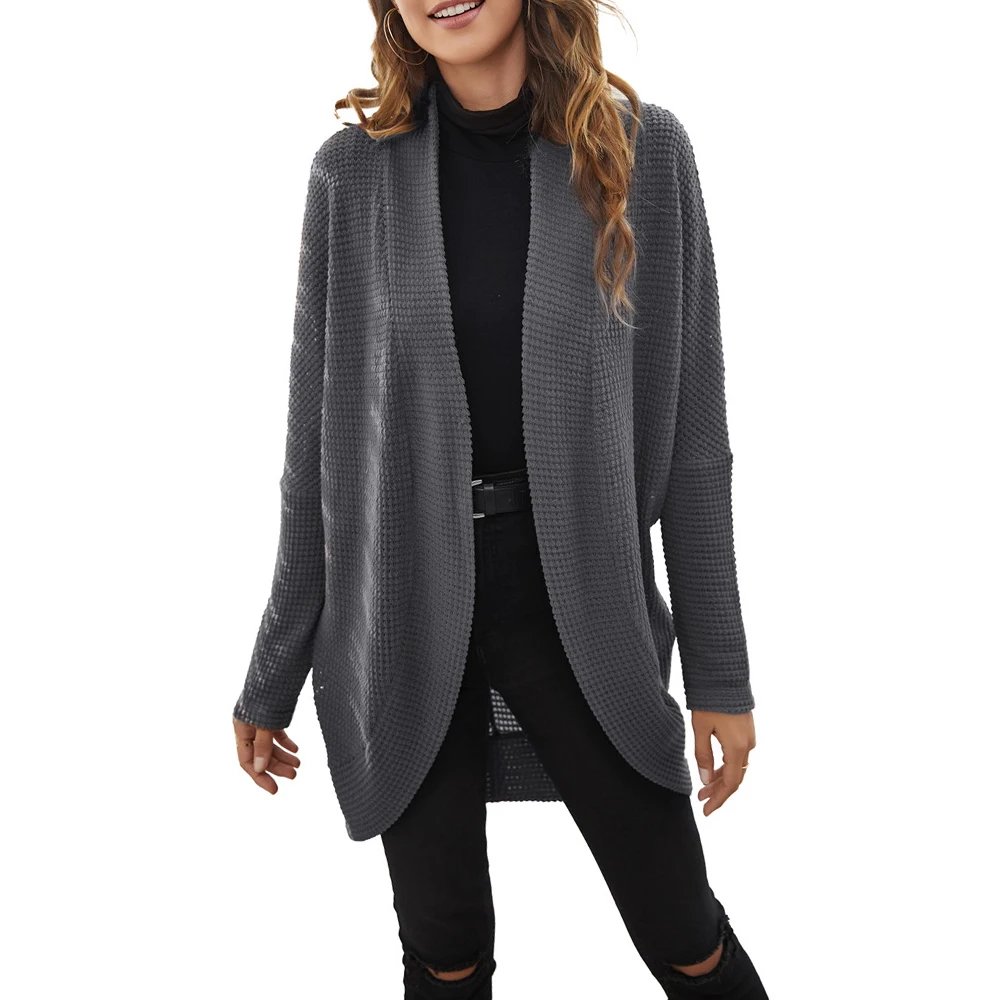 

Женский однотонный вязаный свитер с длинным рукавом летучая мышь, однотонный кардиган, женское повседневное Свободное пальто, топы, модная ...