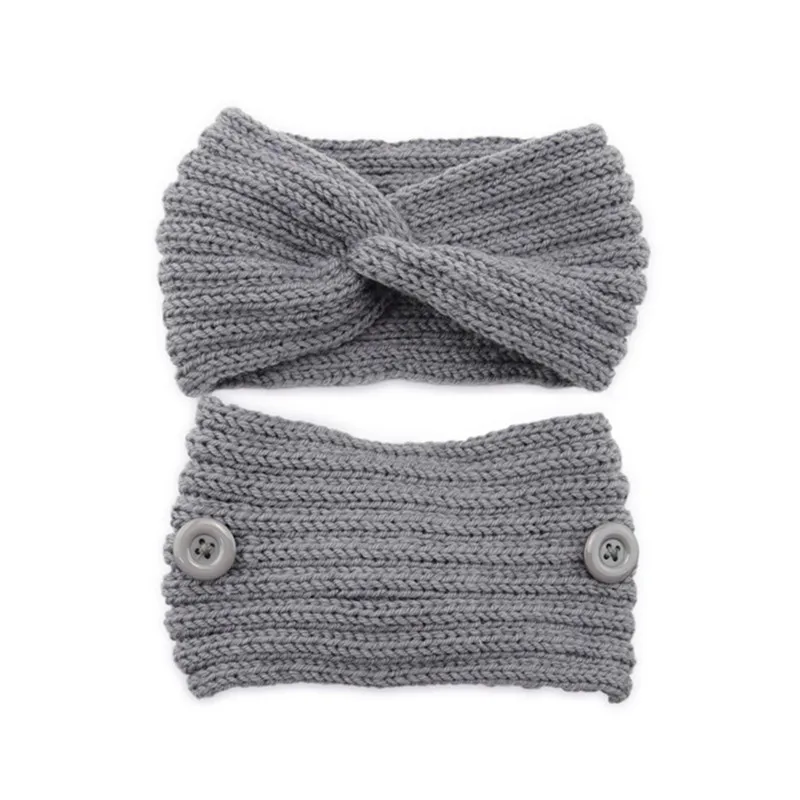 

Woolen Twist Knitting Women Cross Headband Warmer Ear Button Elastic Hairbands Headwrap Bandage Hair Accessories Autumn Winter
