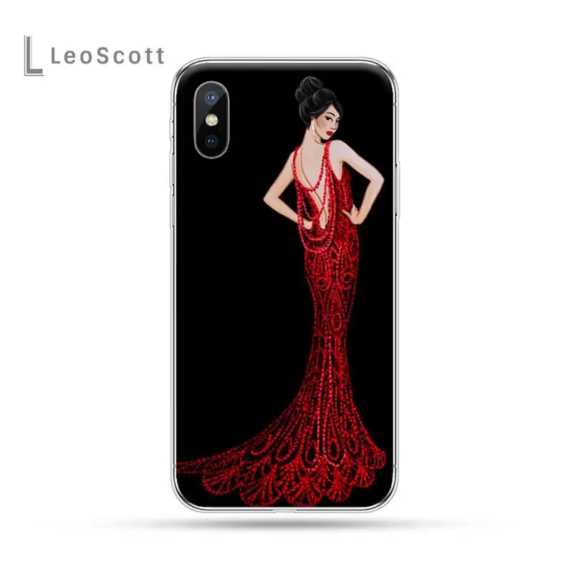 

Fashion girl dress red cover Phone Case For iphone 12 5 5s 5c se 6 6s 7 8 plus x xs xr 11 pro max
